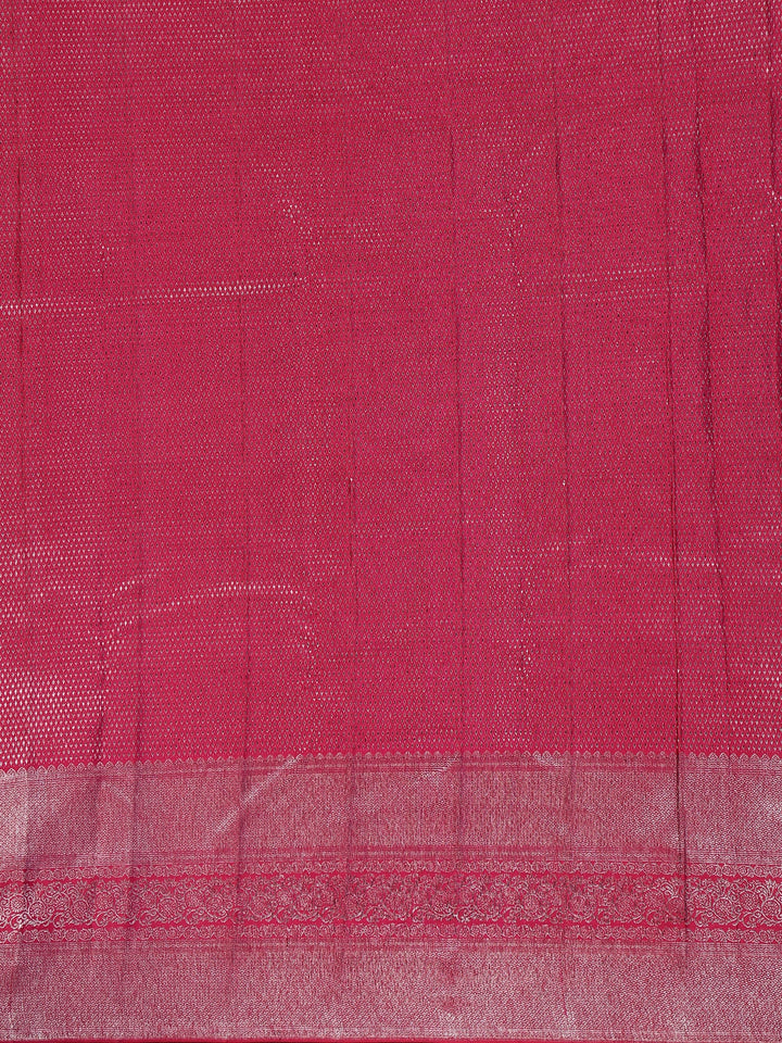 Dark Pink Floral Woven Pure Kanchipuram Silk Saree - Diadem