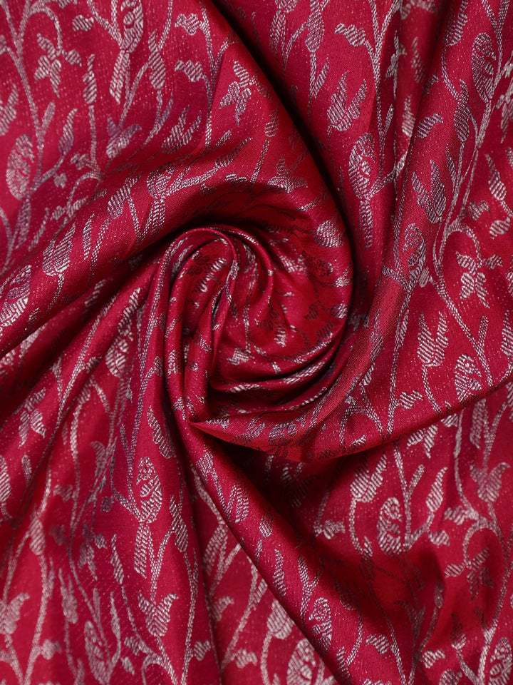 Dark Pink Floral Woven Pure Kanchipuram Silk Saree - Diadem