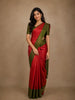 Dark Pink Floral Woven Pure Kanchipuram Silk Saree With Contrast Green Border