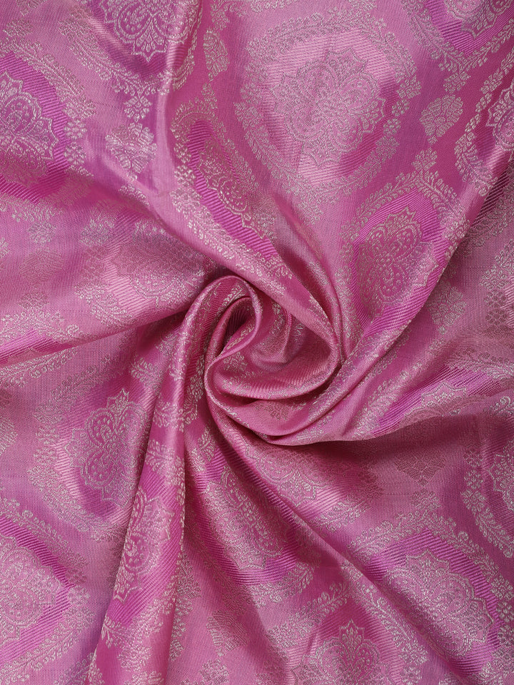 Dark Pink Floral Woven Pure Kanchipuram Silk Saree - Diadem