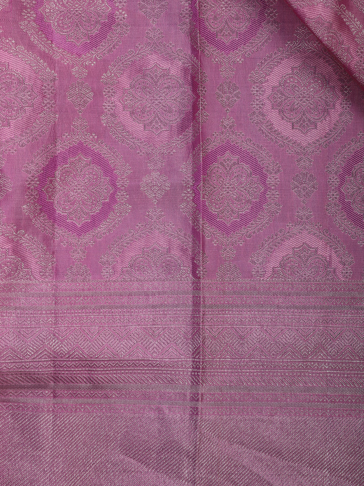 Dark Pink Floral Woven Pure Kanchipuram Silk Saree - Diadem