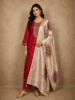 Dark Red Floral Embroidered Design Organza Salwar Suit with Contrast Dupatta