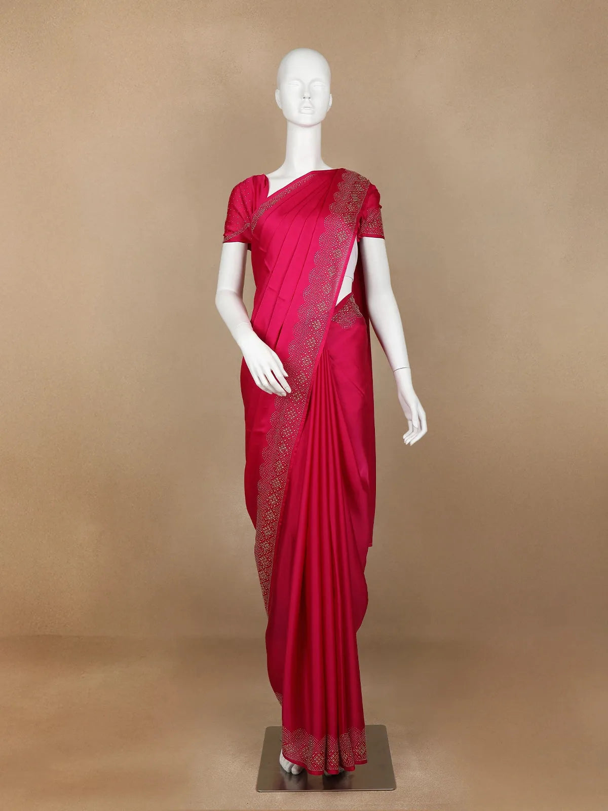 Dark Pink Solid Satin Fancy Saree with Designed Border - Diadem