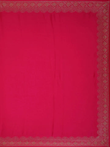 Dark Pink Solid Satin Fancy Saree with Designed Border - Diadem