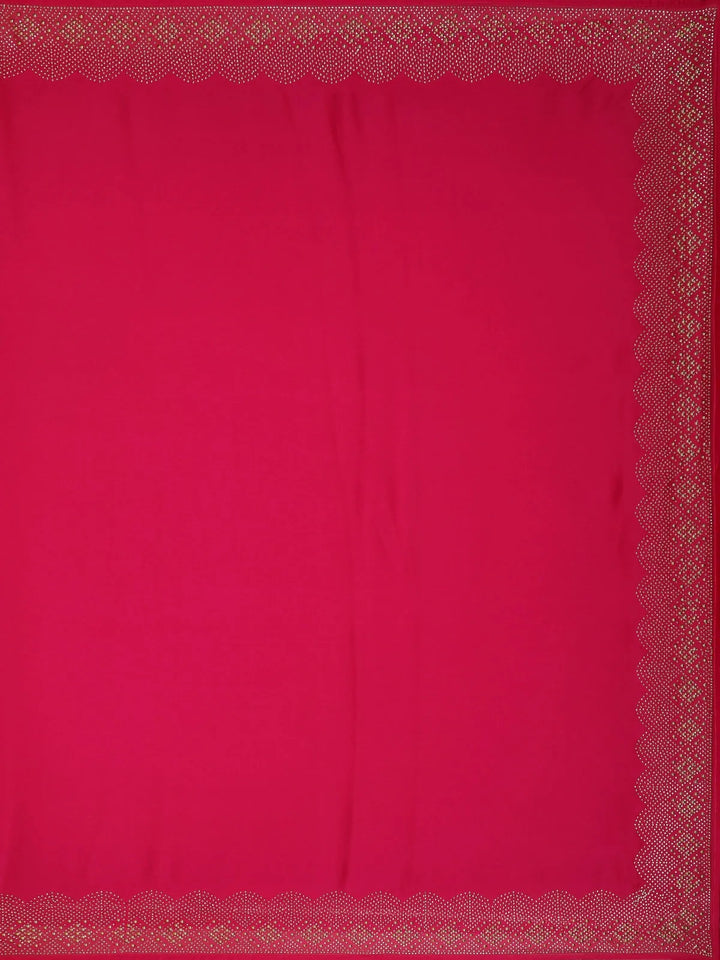 Dark Pink Solid Satin Fancy Saree with Designed Border - Diadem