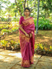 Dark Pink Stripes Woven Pure Kanchipuram Silk Bridal Saree - Diadem
