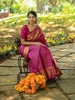 Dark Pink Stripes Woven Pure Kanchipuram Silk Bridal Saree - Diadem