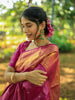 Dark Pink Stripes Woven Pure Kanchipuram Silk Bridal Saree - Diadem