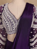 Dark Purple Embroidery Semi Silk Ready To Wear Saree with Designer Blouse - Diadem