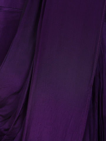 Dark Purple Embroidery Semi Silk Ready To Wear Saree with Designer Blouse - Diadem