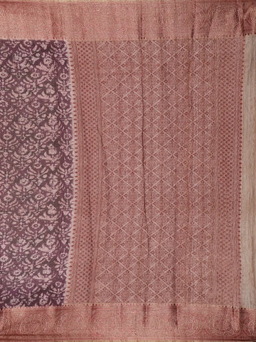 Dark Purple Floral Designed Chanderi Cotton Saree - Diadem