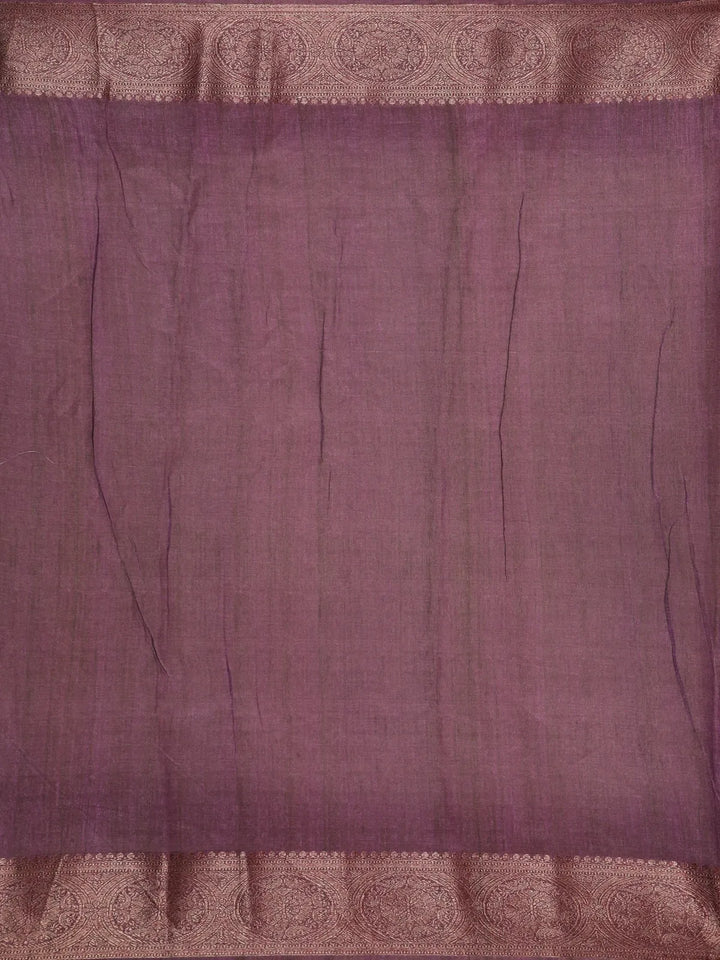 Dark Purple Floral Designed Chanderi Cotton Saree - Diadem