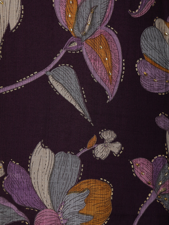 Dark Purple Floral Designed Cotton Salwar Suit - Diadem