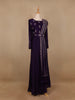 Dark Purple Floral Designed Crepe Gown - Diadem