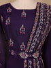 Dark Purple Floral Designed Crepe Gown - Diadem