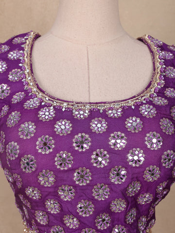 Dark Purple Floral Embroidered Banarasi Silk Lehenga for Bridesmaid - Diadem