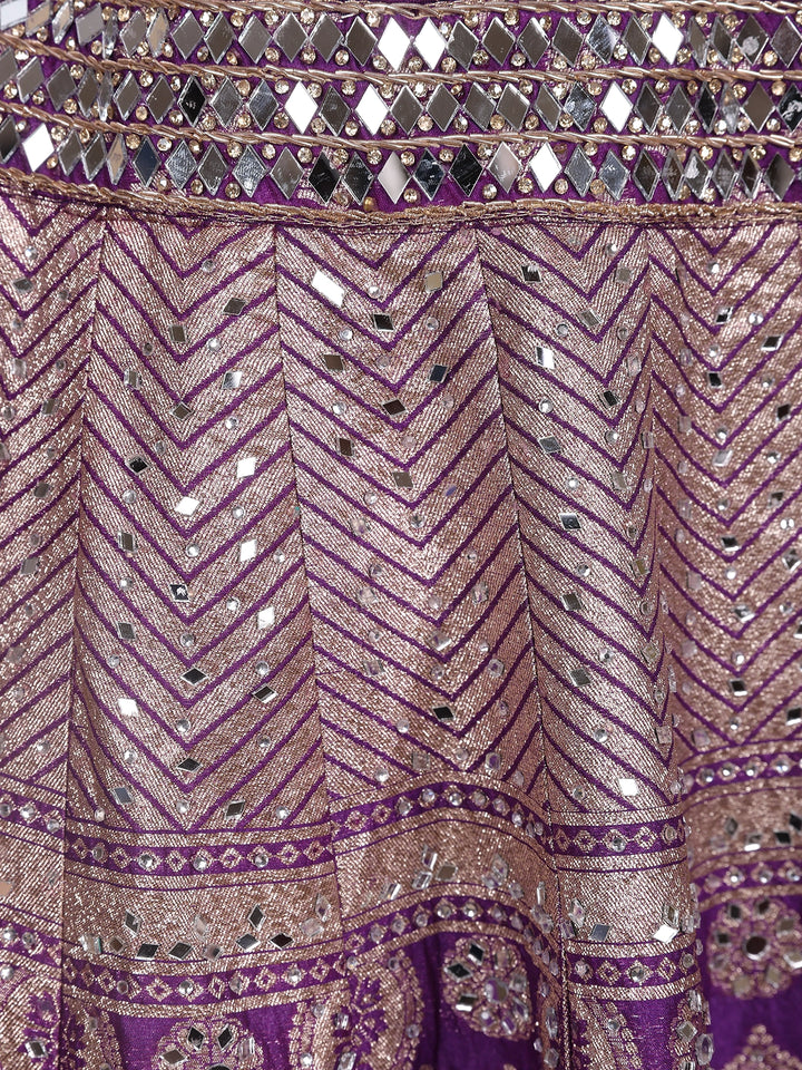 Dark Purple Floral Embroidered Banarasi Silk Lehenga for Bridesmaid - Diadem