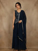 Dark Purple Floral Embroidered Georgette Palazzo Suit