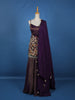 Dark Purple Floral Embroidery Tissue Silk Palazzo Salwar Suit - Diadem