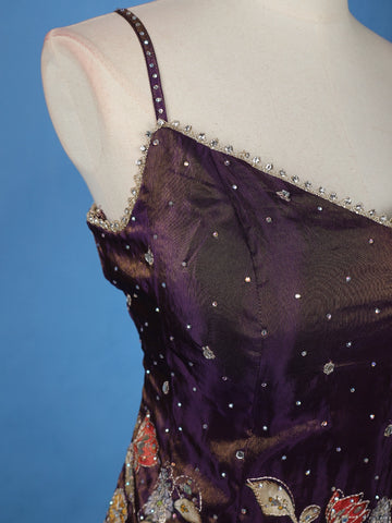 Dark Purple Floral Embroidery Tissue Silk Palazzo Salwar Suit - Diadem