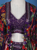Dark Purple Floral Printed Chifforn Lehenga - Diadem