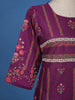 Dark Purple Floral Printed Semi Silk Kurti - Diadem