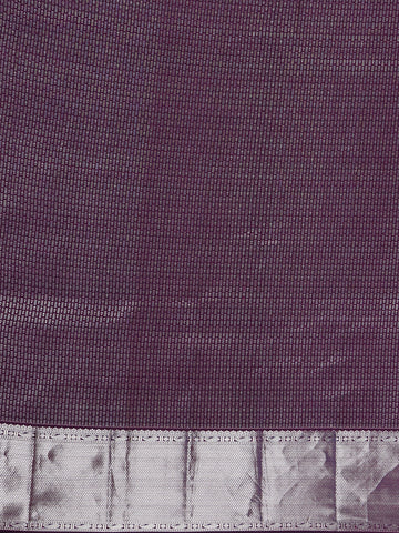 Dark Purple Floral Woven Pure Kanchipuram Silk Saree - Diadem