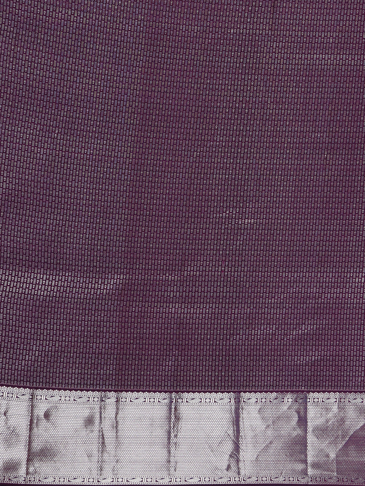Dark Purple Floral Woven Pure Kanchipuram Silk Saree - Diadem
