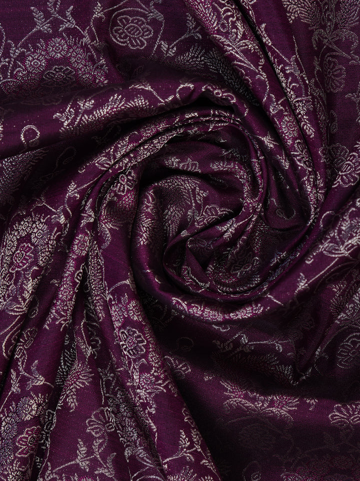 Dark Purple Floral Woven Pure Kanchipuram Silk Saree - Diadem