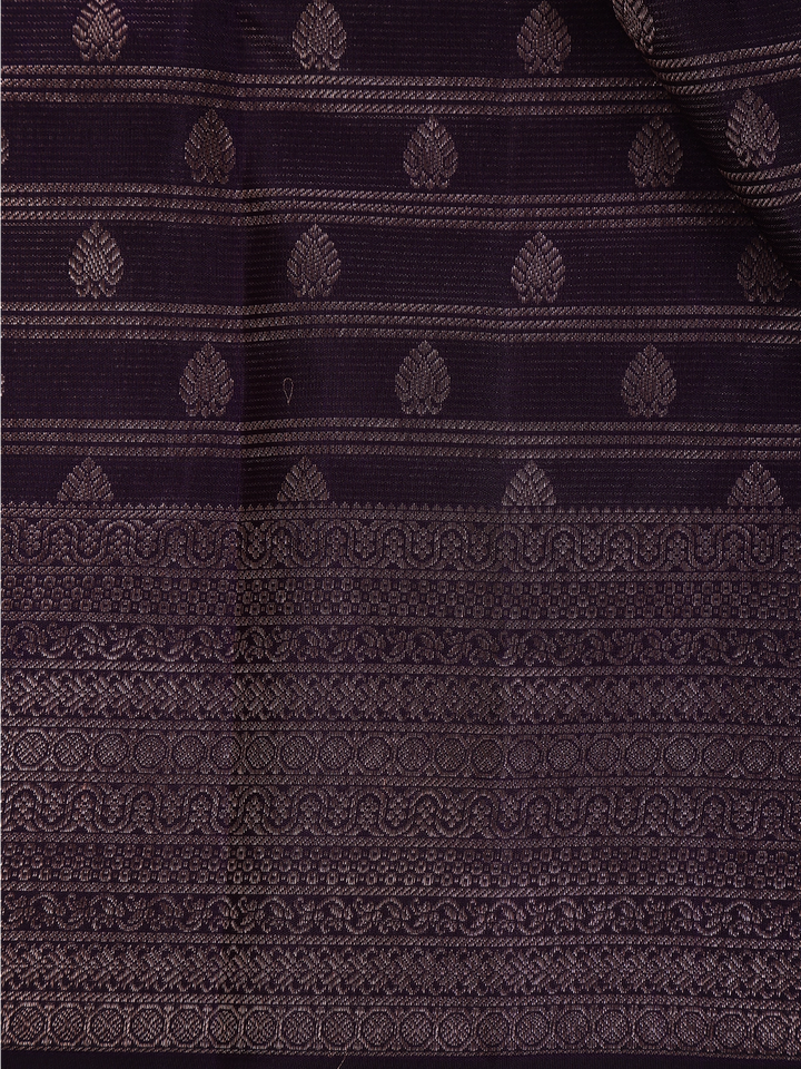 Dark Purple Floral Woven Pure Kanchipuram Silk Saree - Diadem