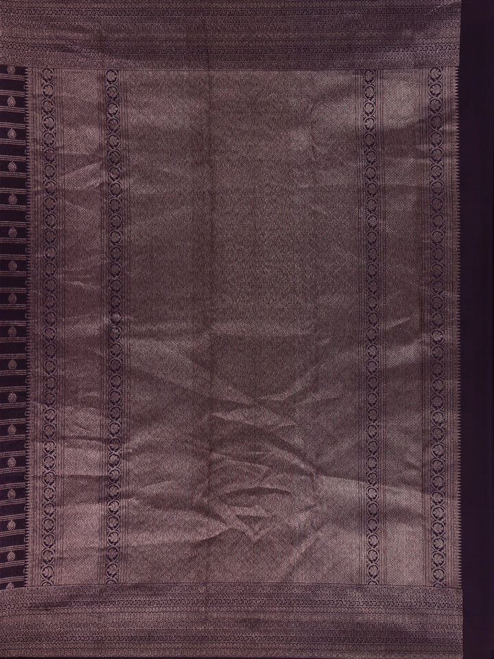 Dark Purple Floral Woven Pure Kanchipuram Silk Saree - Diadem