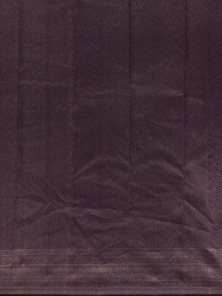 Dark Purple Floral Woven Pure Kanchipuram Silk Saree - Diadem