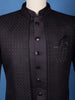 Dark Purple Textured Jacquard Men's Suit with Metallic Chain Brooch