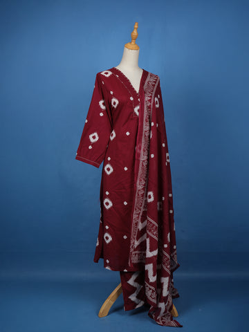 Dark Red Abstract Designed Cotton Salwar Suit - Diadem
