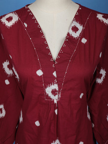 Dark Red Abstract Designed Cotton Salwar Suit - Diadem