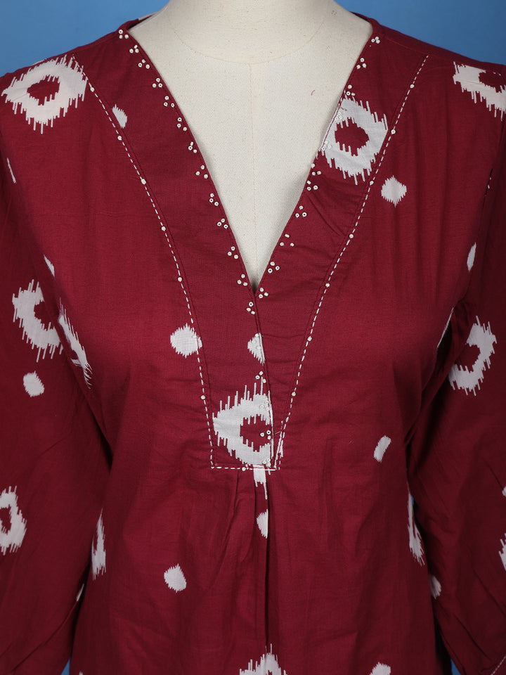 Dark Red Abstract Designed Cotton Salwar Suit - Diadem
