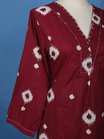 Dark Red Abstract Designed Cotton Salwar Suit - Diadem