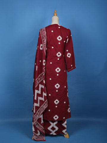 Dark Red Abstract Designed Cotton Salwar Suit - Diadem