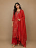 Dark Red Abstract Printed Semi Silk Salwar Suit