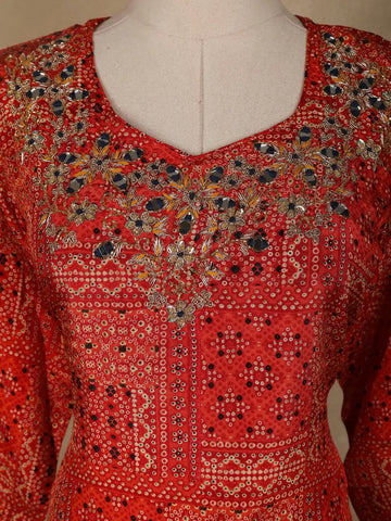 Dark Red Abstract Printed Semi Silk Salwar Suit - Diadem