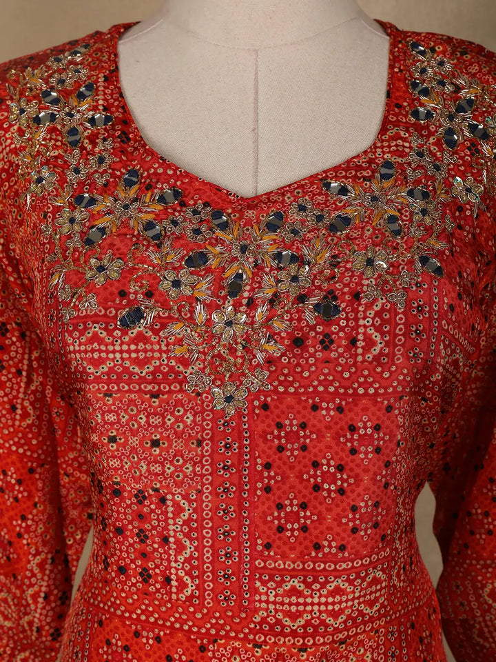 Dark Red Abstract Printed Semi Silk Salwar Suit - Diadem