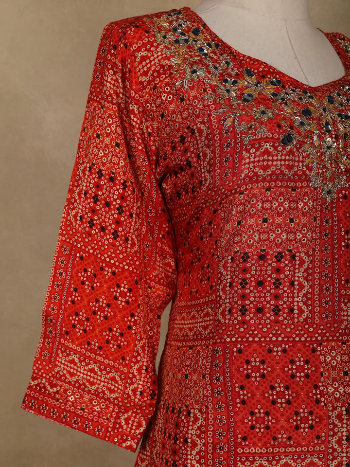 Dark Red Abstract Printed Semi Silk Salwar Suit - Diadem
