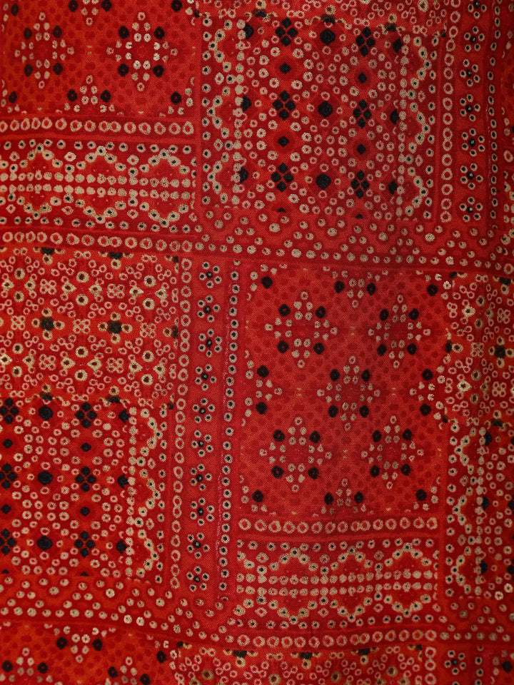 Dark Red Abstract Printed Semi Silk Salwar Suit - Diadem