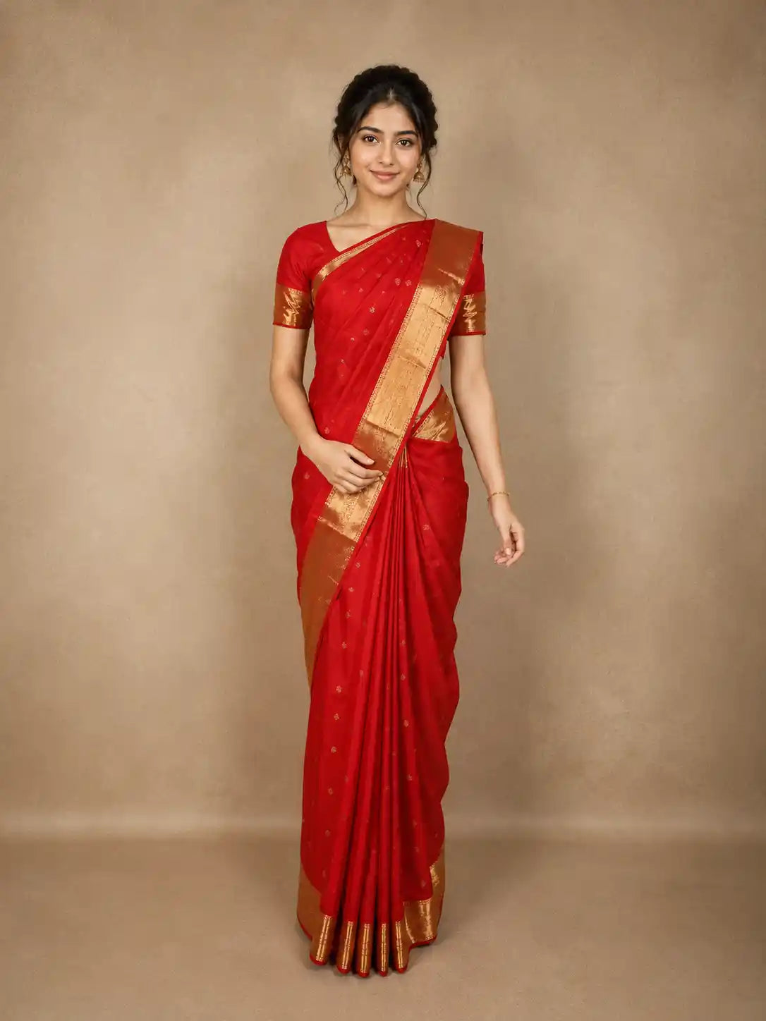 Dark Red Butta Woven Design Kanchipuram Silk Saree with Zari Border