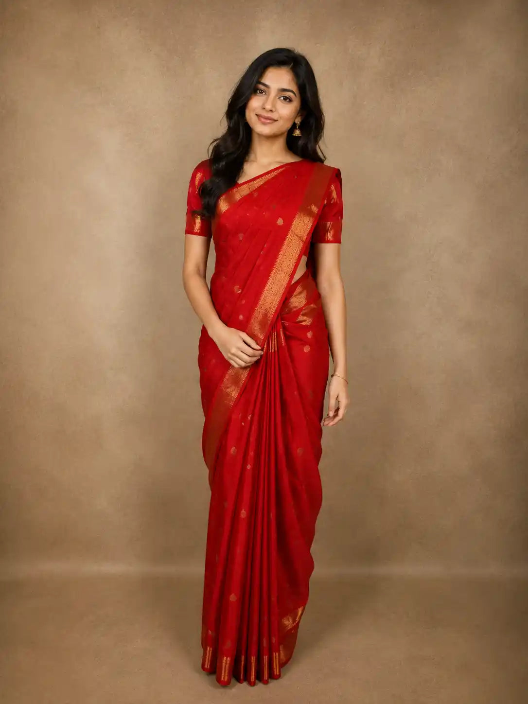 Dark Red Butta Woven Design Pure Kanchipuram Silk Saree with Zari Border