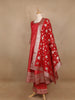 Dark Red Floral Butta Banarasi Anarkali Salwar suit - Diadem