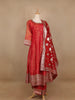 Dark Red Floral Butta Banarasi Anarkali Salwar suit - Diadem