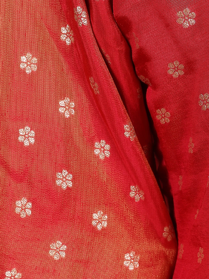 Dark Red Floral Butta Banarasi Anarkali Salwar suit - Diadem