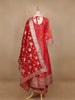 Dark Red Floral Butta Banarasi Anarkali Salwar suit - Diadem