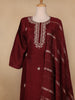 Dark Red Floral Designed Semi Silk Salwar Suit - Diadem